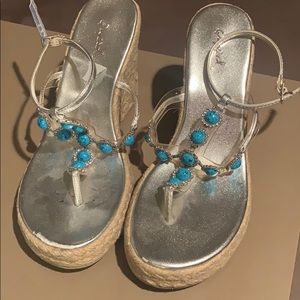 Turquoise wedge shoes